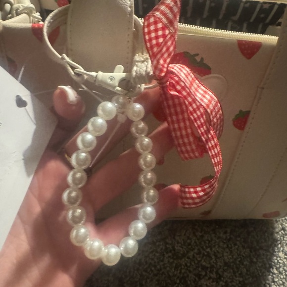 Betsy Johnson White Strawberry Print Women's Bag - Picture 4 of 6